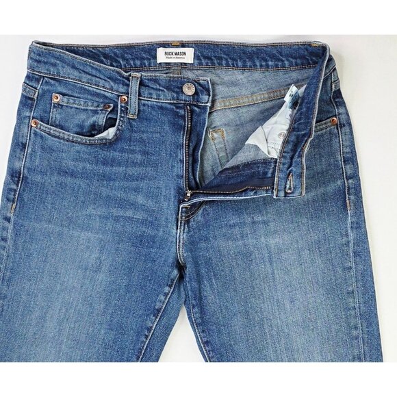 Buck Mason Size 32X31 Mens Slim Fit Blue Denim Logo Tag Jeans Made In The USA - Picture 12 of 12